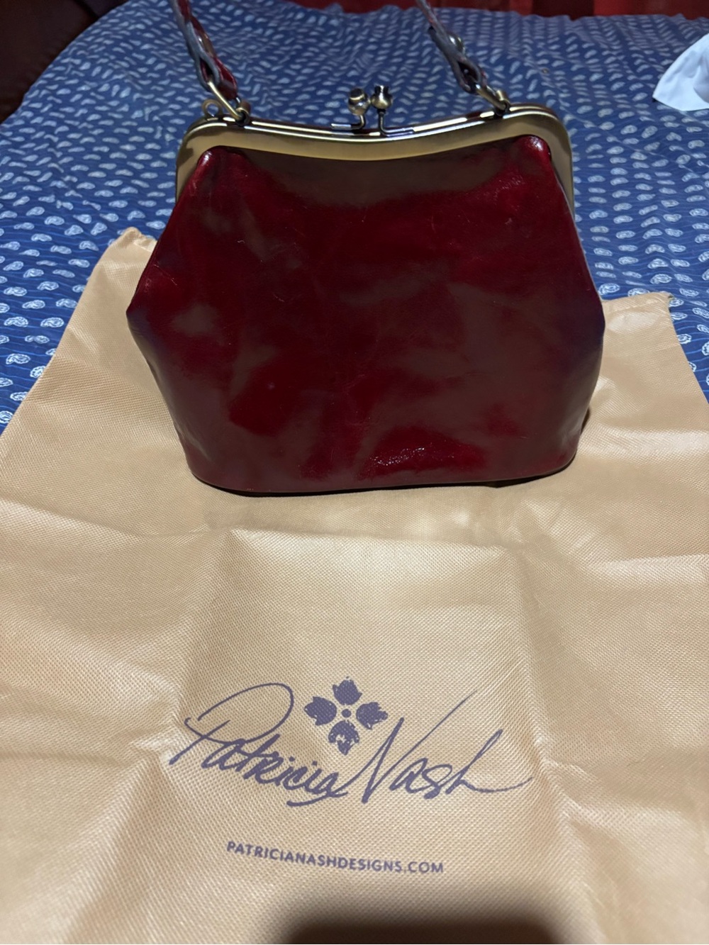 Patricia Nash Red Kiss-Lock Patent Leather Handbag